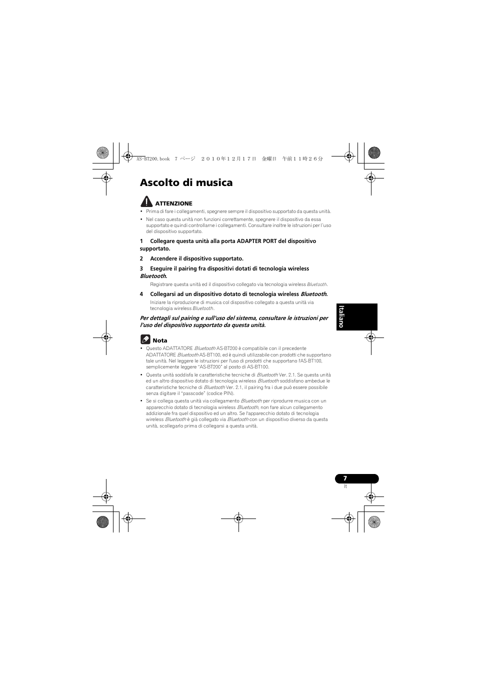 Ascolto di musica | Pioneer AS-BT200 User Manual | Page 31 / 60