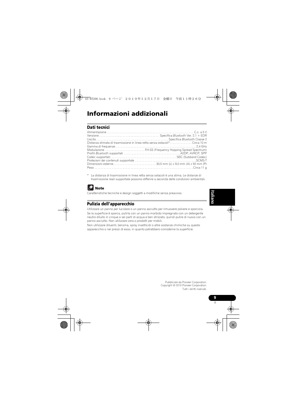 Informazioni addizionali | Pioneer AS-BT200 User Manual | Page 33 / 60
