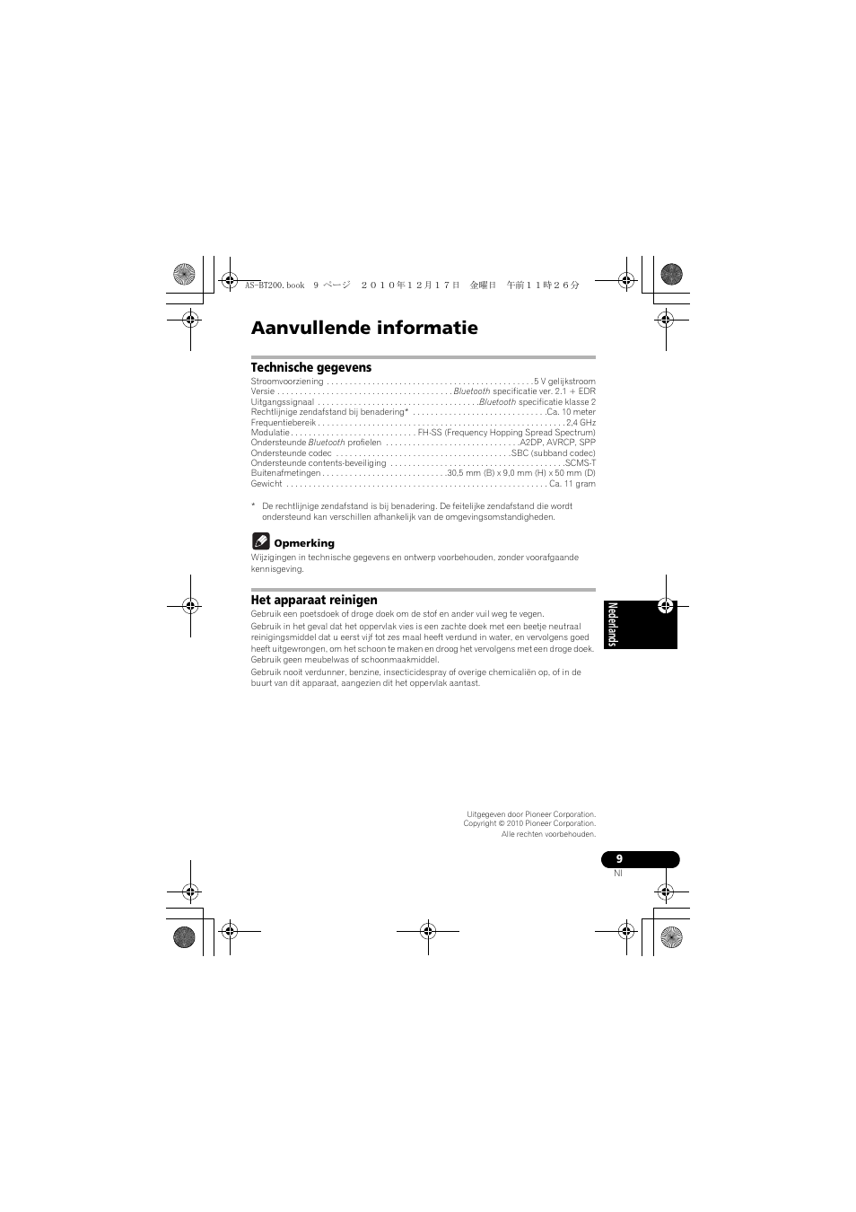 Aanvullende informatie | Pioneer AS-BT200 User Manual | Page 41 / 60
