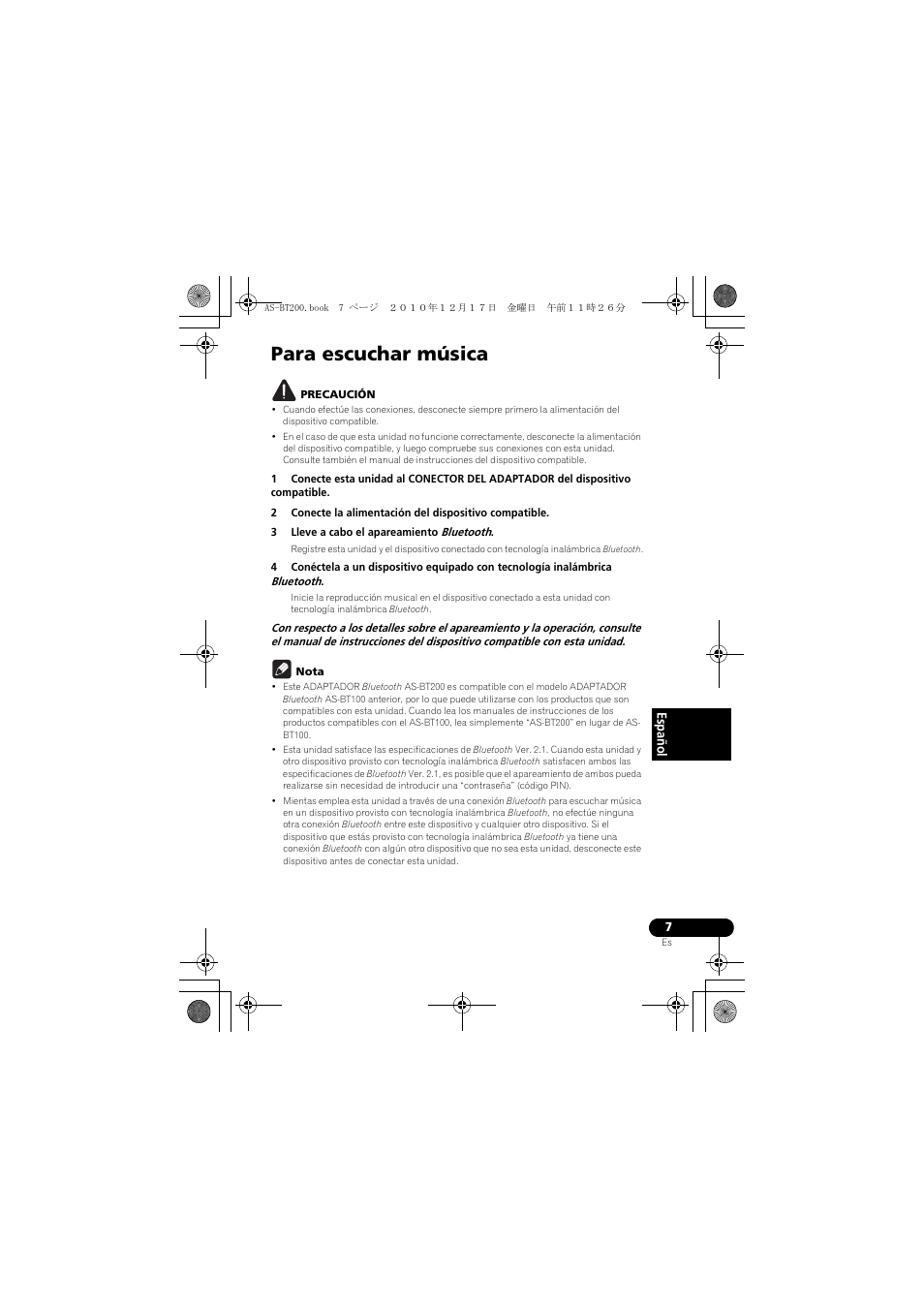 Para escuchar música | Pioneer AS-BT200 User Manual | Page 47 / 60