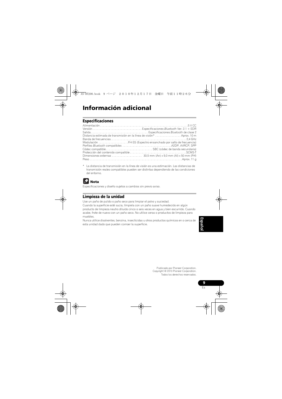 Información adicional | Pioneer AS-BT200 User Manual | Page 49 / 60