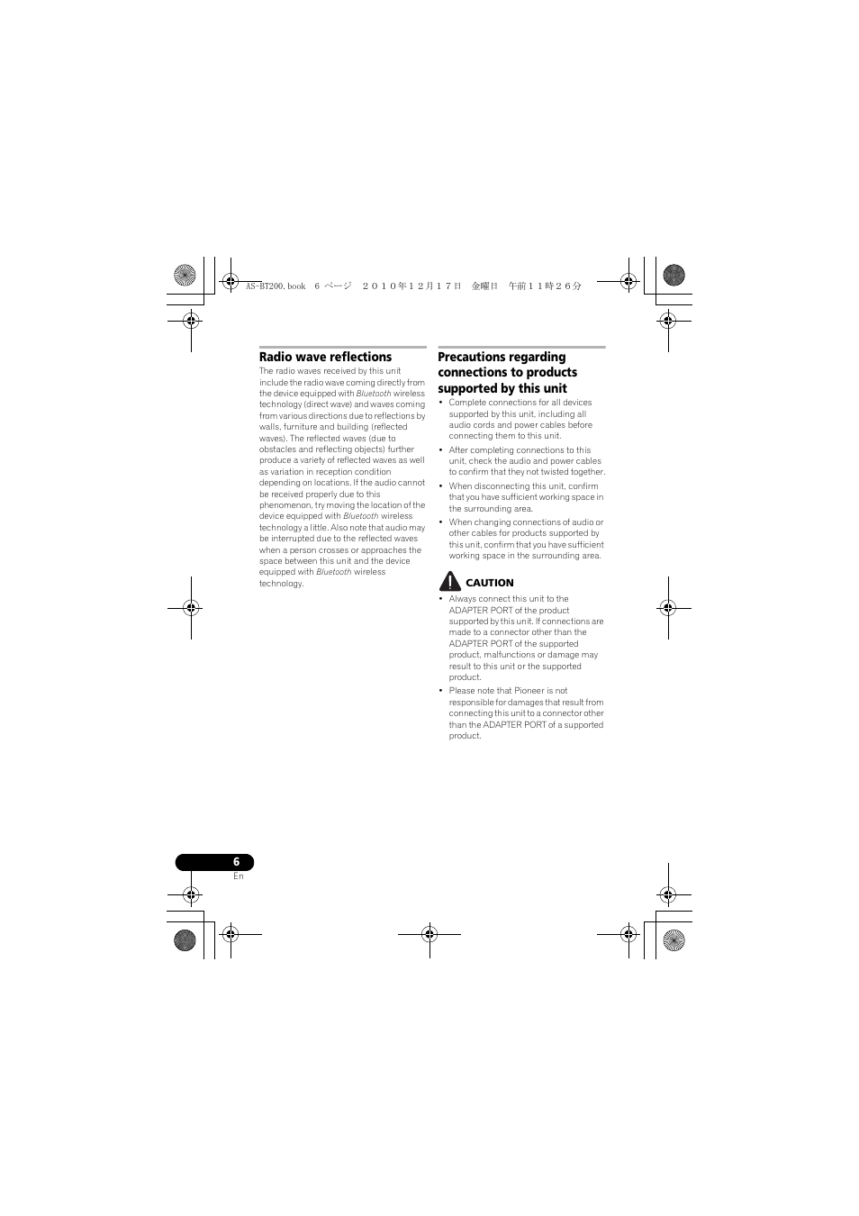 Radio wave reflections | Pioneer AS-BT200 User Manual | Page 6 / 60