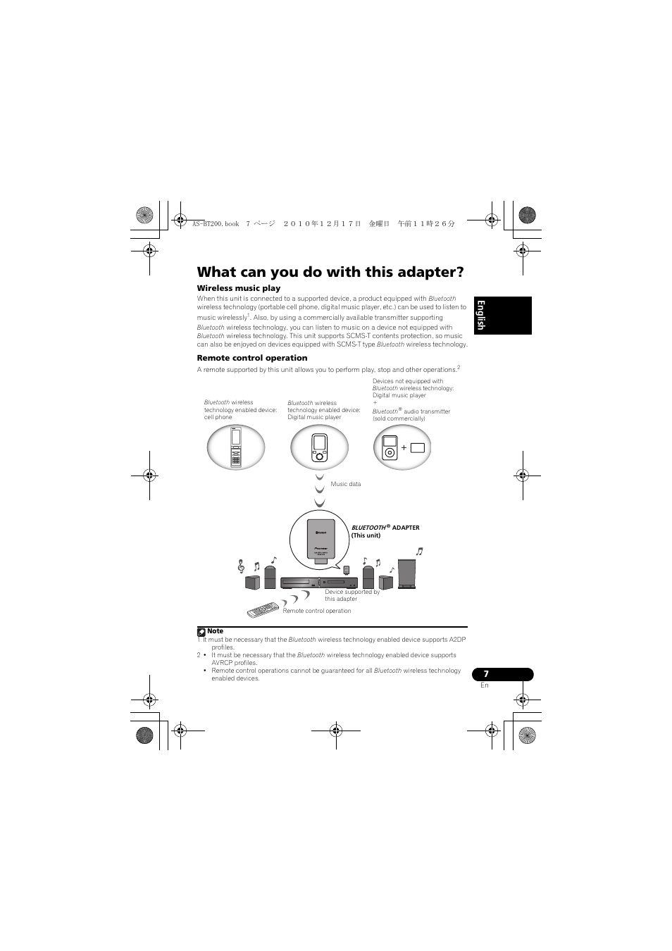 What can you do with this adapter, Englis h | Pioneer AS-BT200 User Manual | Page 7 / 60