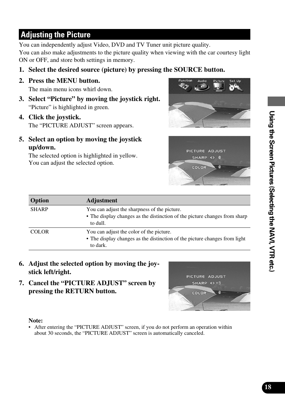 Adjusting the picture | Pioneer AVM-P8000R User Manual | Page 19 / 100