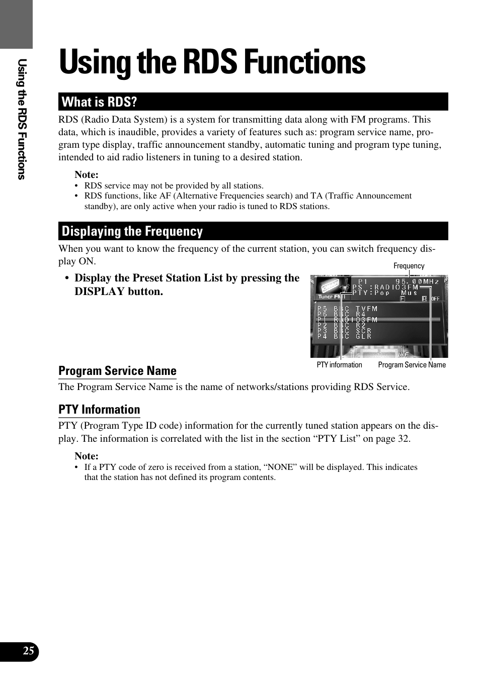 Using the rds functions, What is rds? displaying the frequency, What is rds | Displaying the frequency | Pioneer AVM-P8000R User Manual | Page 26 / 100