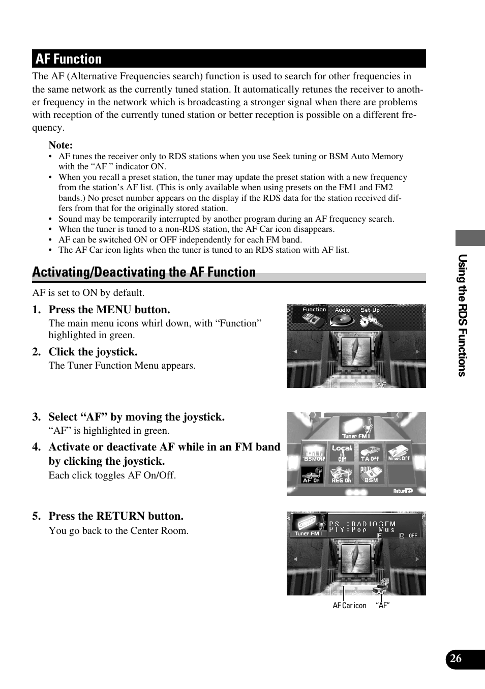 Af function, Activating/deactivating the af function | Pioneer AVM-P8000R User Manual | Page 27 / 100