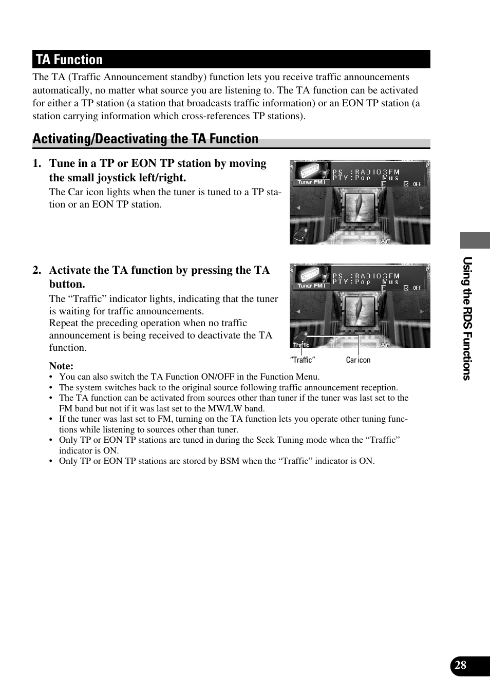 Ta function, Activating/deactivating the ta function | Pioneer AVM-P8000R User Manual | Page 29 / 100
