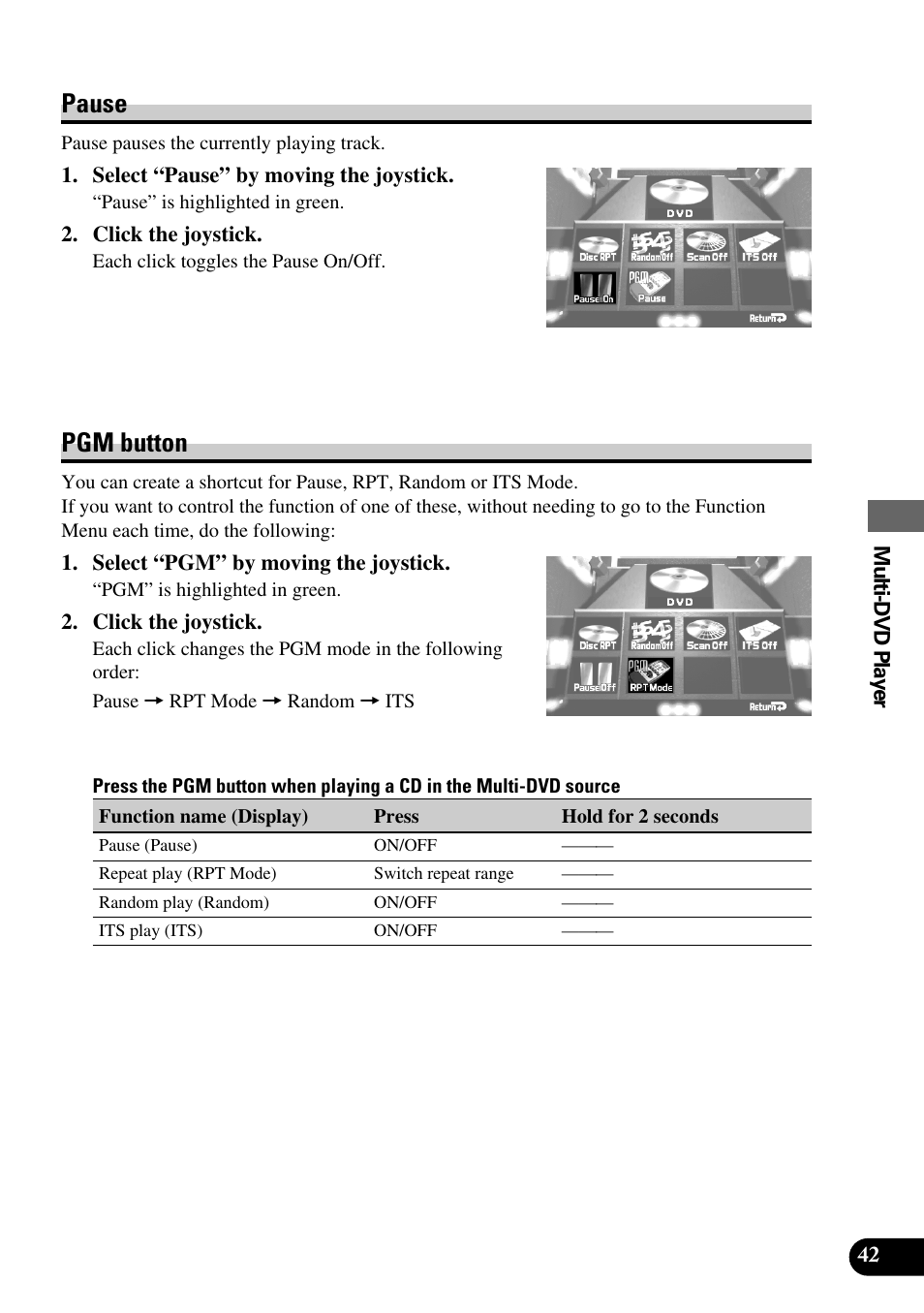 Pause • pgm button, Pause, Pgm button | Pioneer AVM-P8000R User Manual | Page 43 / 100
