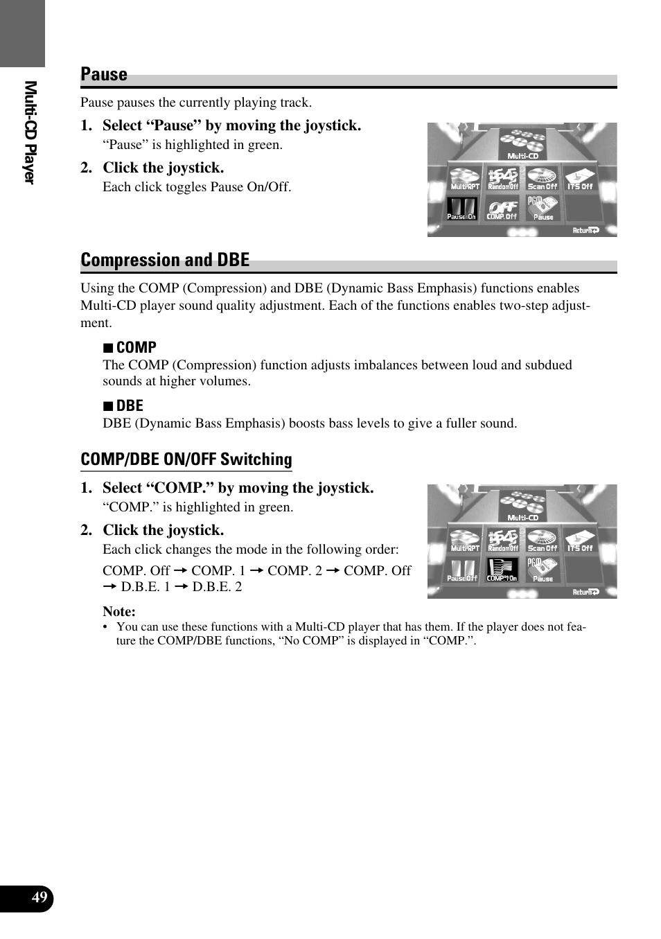 Pause • compression and dbe, Pause, Compression and dbe | Comp/dbe on/off switching | Pioneer AVM-P8000R User Manual | Page 50 / 100