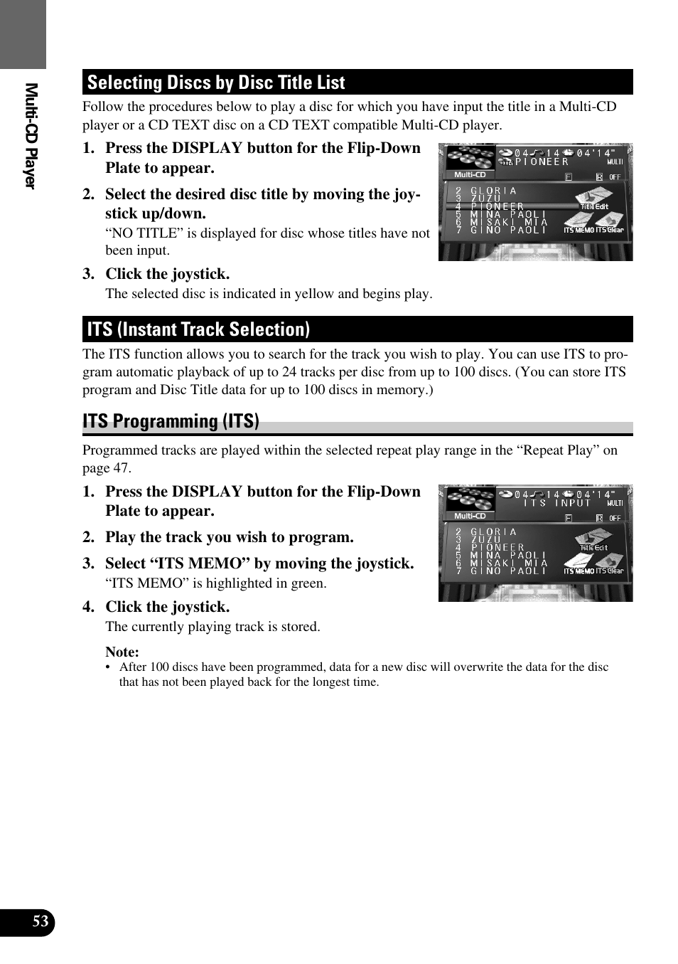 Its programming (its), Selecting discs by disc title list, Its (instant track selection) | Pioneer AVM-P8000R User Manual | Page 54 / 100