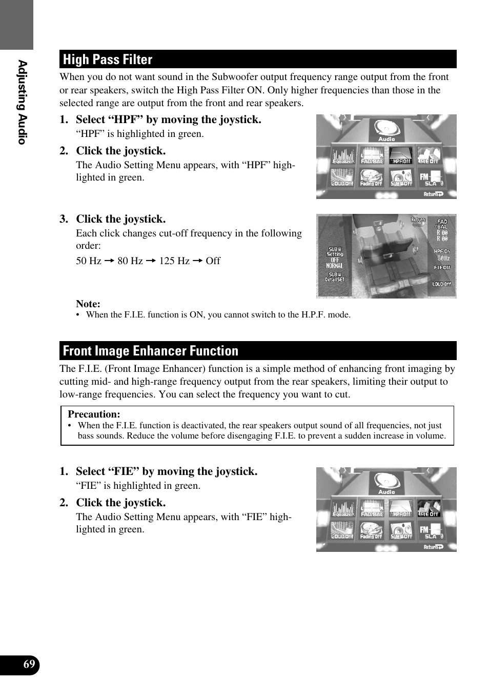 High pass filter front image enhancer function, High pass filter, Front image enhancer function | Pioneer AVM-P8000R User Manual | Page 70 / 100