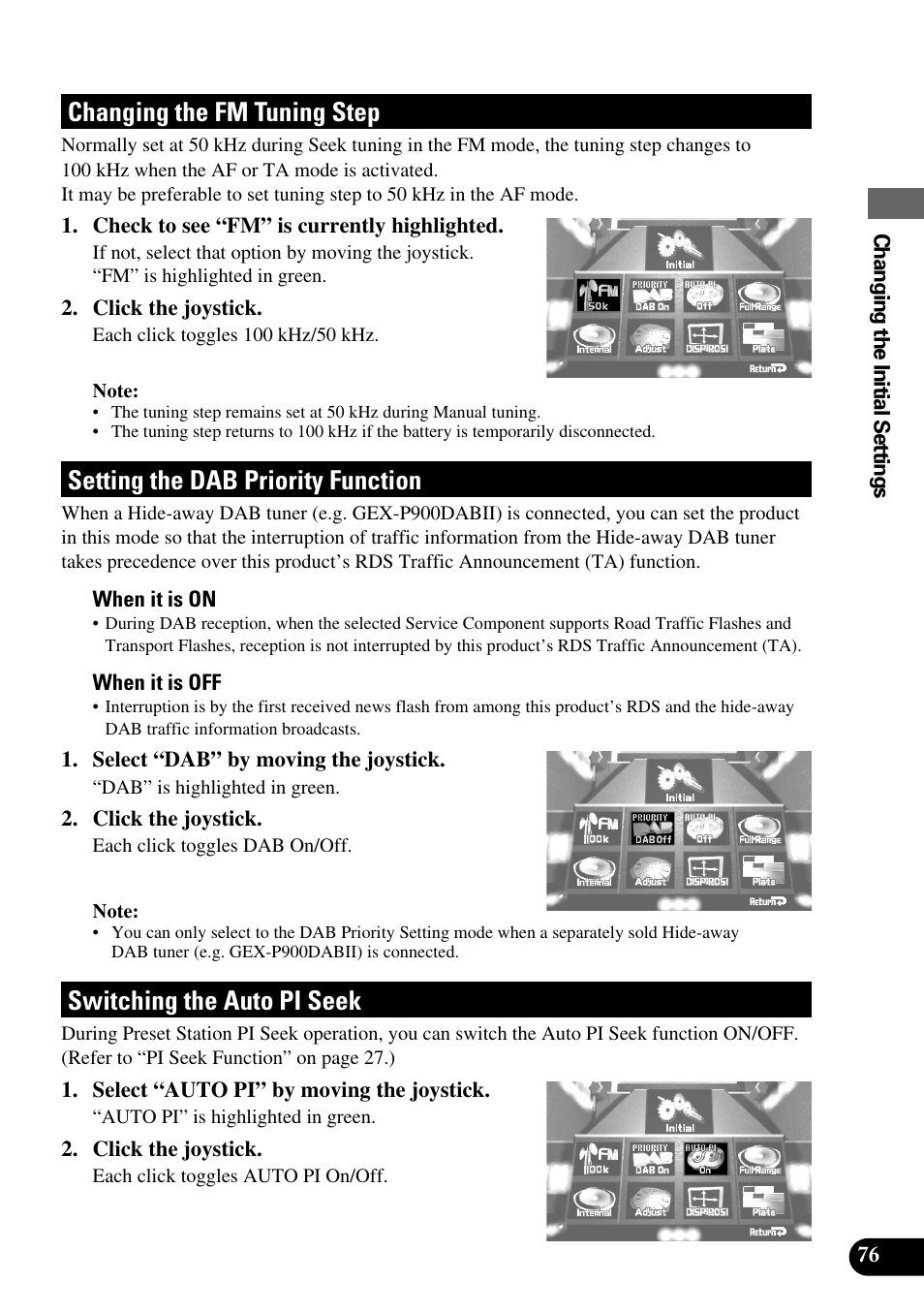 Changing the fm tuning step, Setting the dab priority function, Switching the auto pi seek | Pioneer AVM-P8000R User Manual | Page 77 / 100