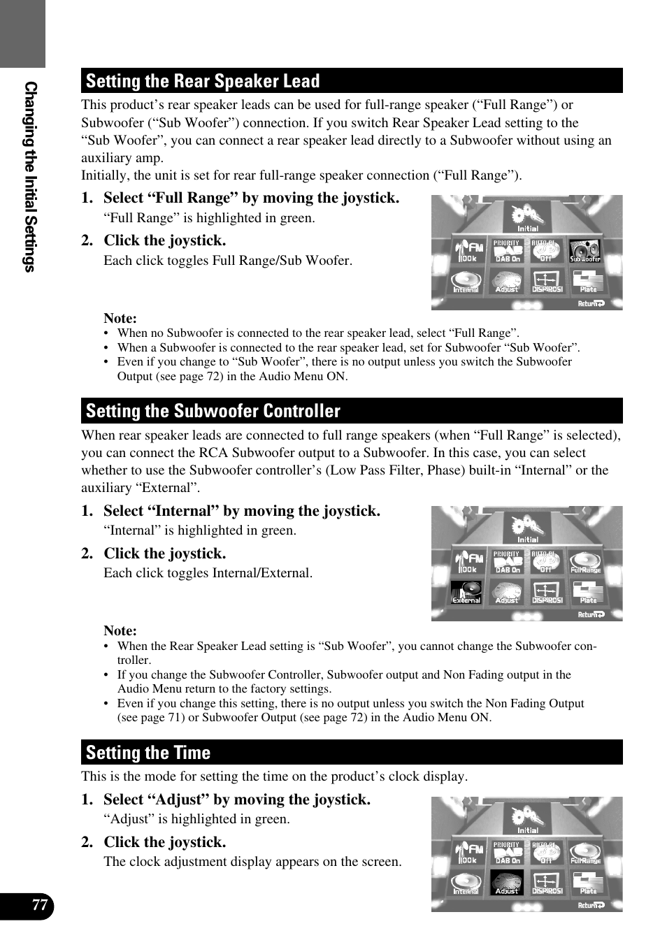 Setting the rear speaker lead, Setting the subwoofer controller, Setting the time | Pioneer AVM-P8000R User Manual | Page 78 / 100