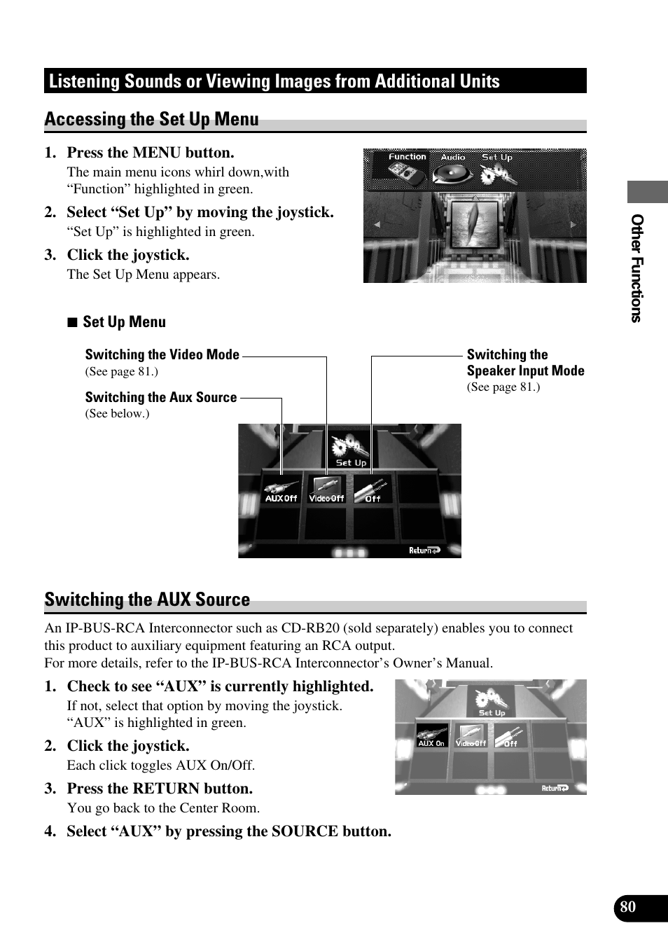 Listening sounds or viewing images from, Additional units, Switching the aux source | Pioneer AVM-P8000R User Manual | Page 81 / 100