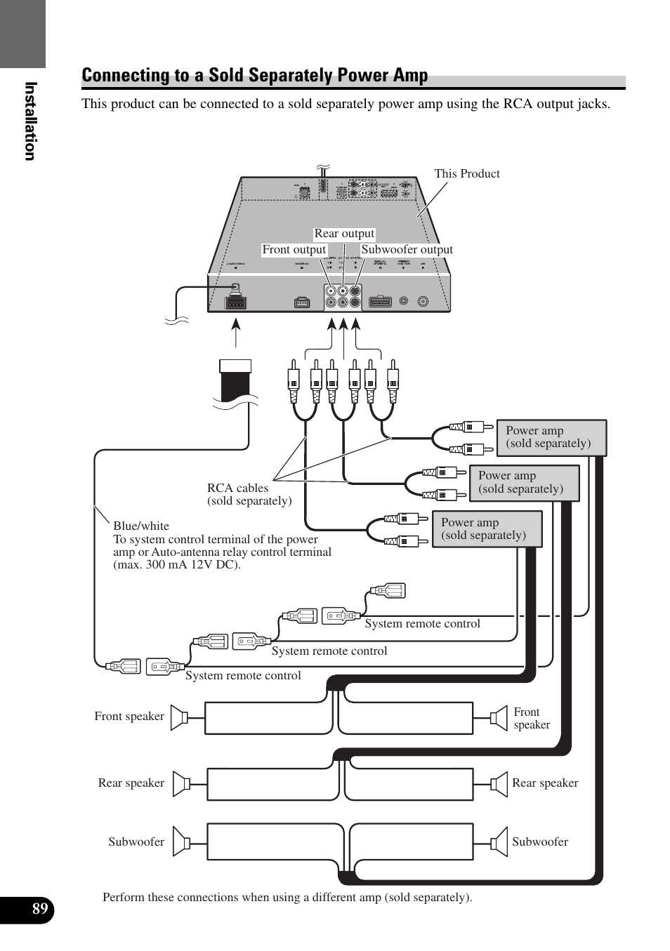 Connecting to a sold separately power amp | Pioneer AVM-P8000R User Manual | Page 90 / 100