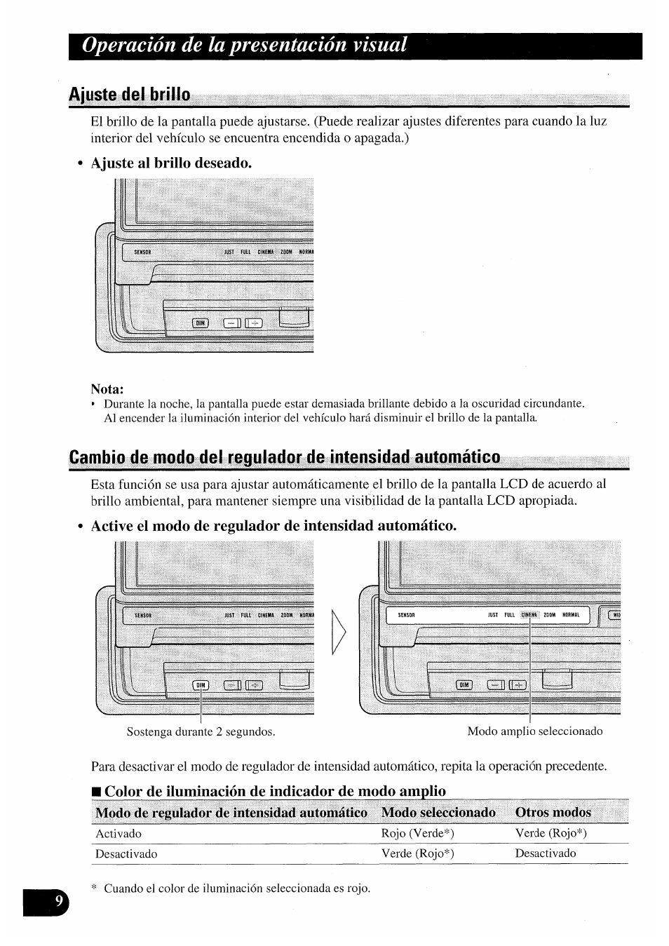 Ajuste del brillo, Ajuste al brillo deseado, Nota | Operación de la presentación visual | Pioneer AVX-7000 User Manual | Page 26 / 100