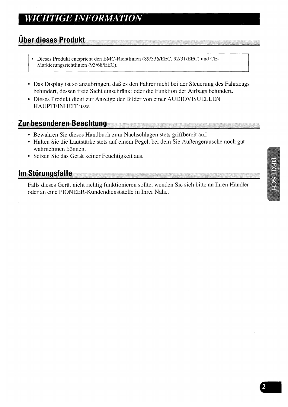 Wichtige information | Pioneer AVX-7000 User Manual | Page 35 / 100
