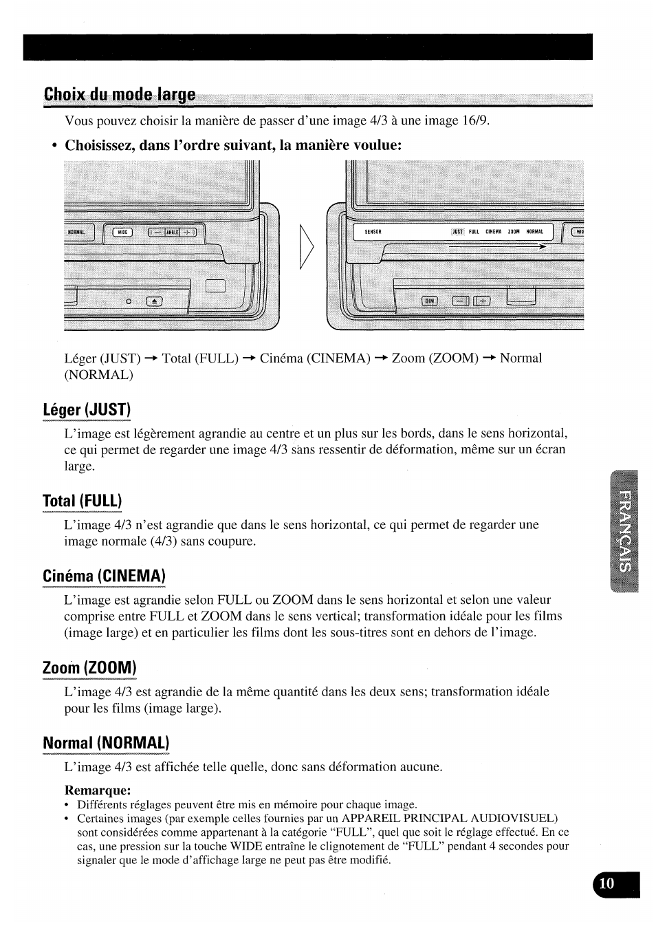 Choix du mode large | Pioneer AVX-7000 User Manual | Page 59 / 100