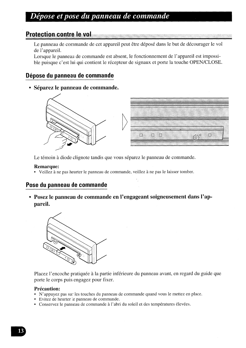 Protection contre le vol, Séparez le panneau de commande, Dépose et pose du panneau de commande | Pioneer AVX-7000 User Manual | Page 62 / 100