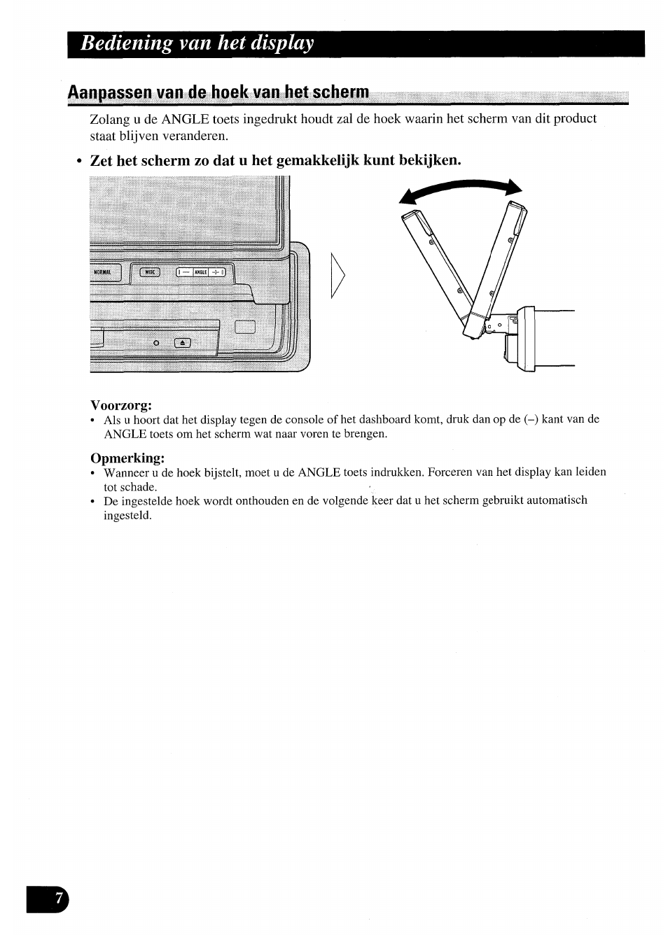 Aanpassen van de hoek van het scherm, Bediening van het display | Pioneer AVX-7000 User Manual | Page 88 / 100