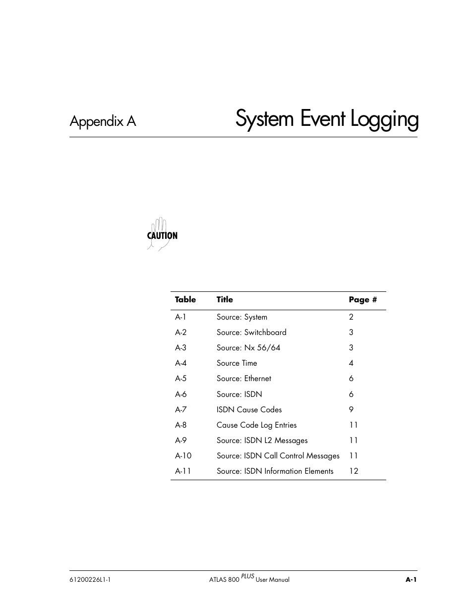 System event logging, Appendix a | ADTRAN ATLAS 800PLUS User Manual | Page 137 / 166