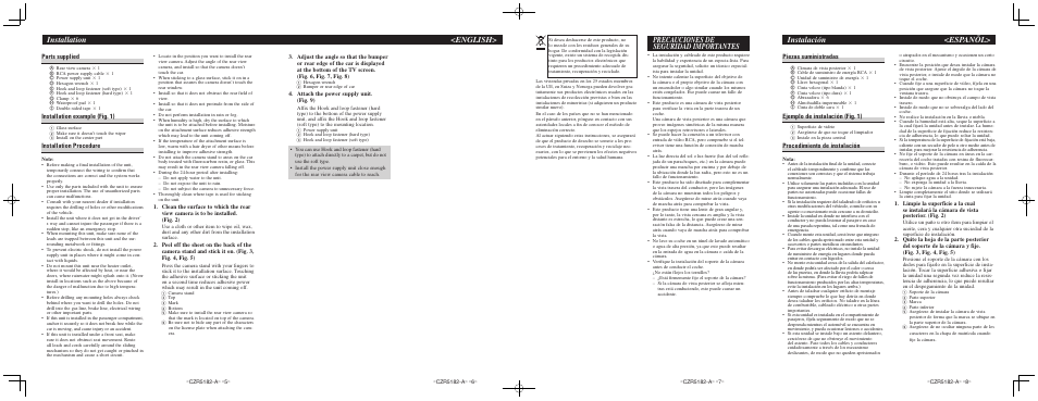 Installation <english, Parts supplied, Installation example (fig. 1) | Installation procedure, Piezas suministradas, Ejemplo de instalación (fig. 1), Procedimiento de instalación | Pioneer ND-BC4 User Manual | Page 2 / 8