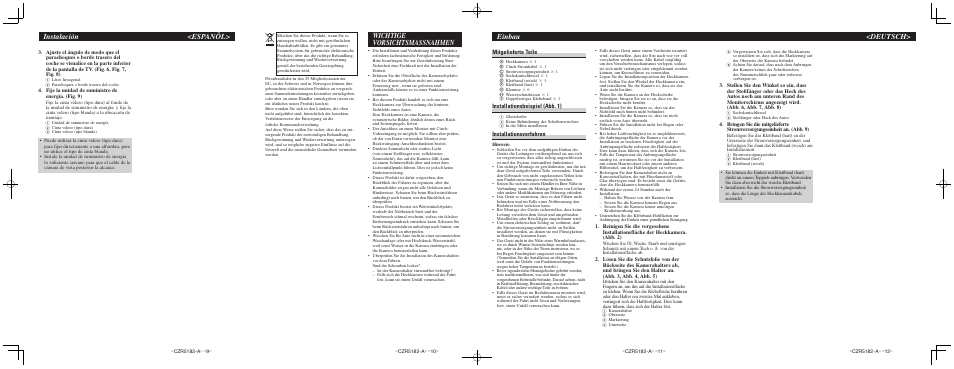 Instalación <espanõl, Wichtige vorsichtsmassnahmen, Einbau <deutsch | Mitgelieferte teile, Installationsbeispiel (abb. 1), Installationsverfahren | Pioneer ND-BC4 User Manual | Page 3 / 8