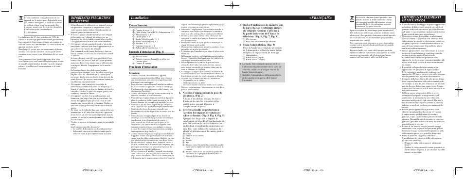 Installation <français, Importantes précautions de sécurité, Importanti elementi di sicurezza | Pièces fournies, Exemple d’installation (fig. 1), Procédure d’installation, Fixez l’alimentation. (fig. 9) | Pioneer ND-BC4 User Manual | Page 4 / 8