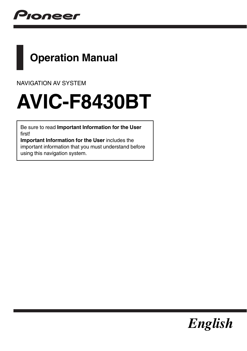 Pioneer AVIC-F8430BT User Manual | 208 pages
