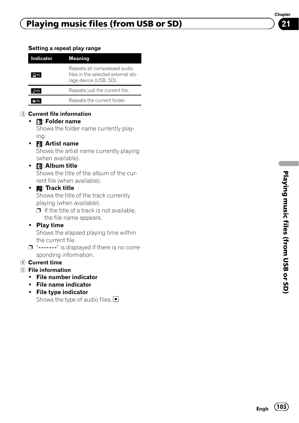 Playing music files (from usb or sd) | Pioneer AVIC-F8430BT User Manual | Page 103 / 208