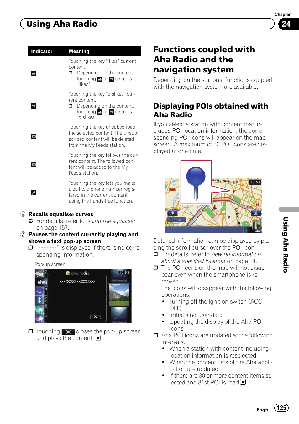 Functions coupled with aha radio and the, Navigation system, Displaying pois obtained with aha | Radio, Using aha radio, Displaying pois obtained with aha radio | Pioneer AVIC-F8430BT User Manual | Page 125 / 208