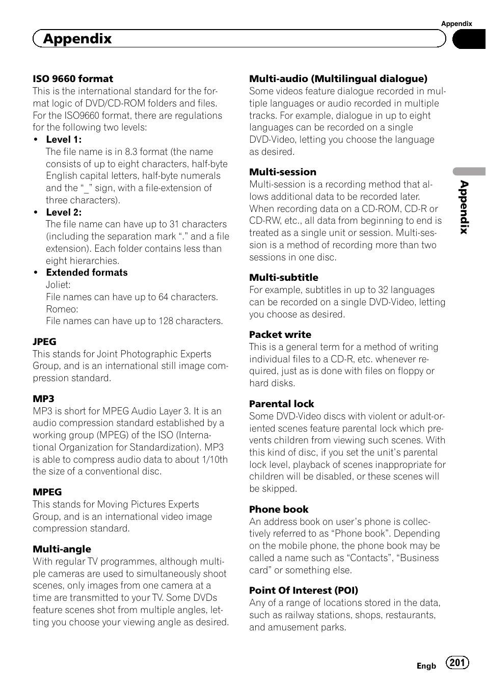 Appendix | Pioneer AVIC-F8430BT User Manual | Page 201 / 208
