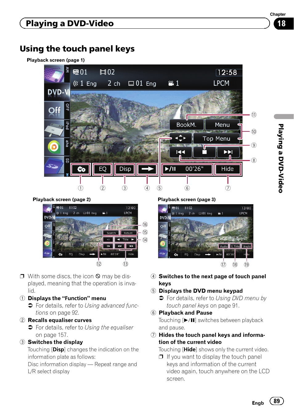 Using the touch panel keys, Using the touch panel, Playing a dvd-video | Pioneer AVIC-F8430BT User Manual | Page 89 / 208