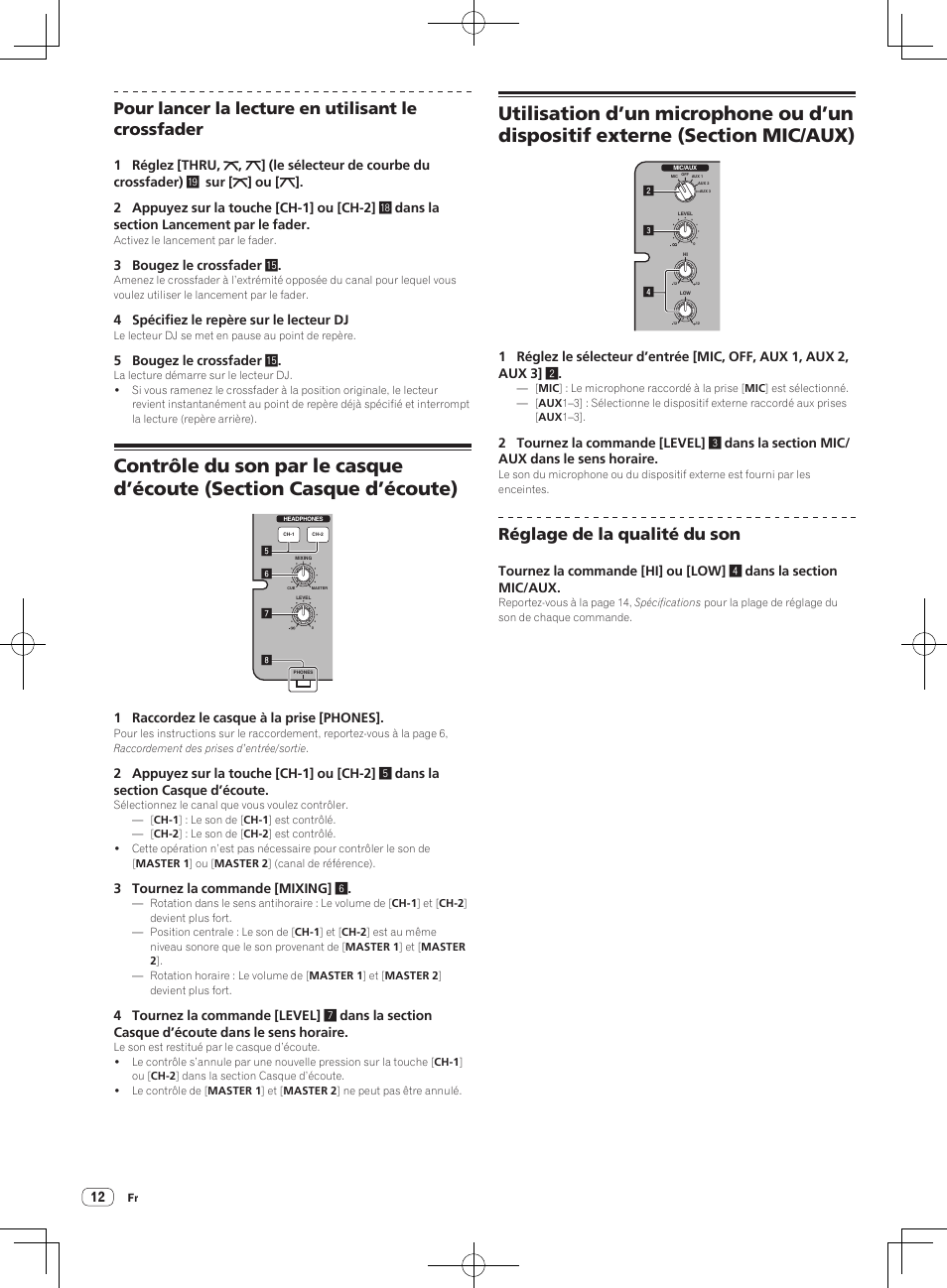 Pour lancer la lecture en utilisant le crossfader, Réglage de la qualité du son | Pioneer DJM-250 User Manual | Page 26 / 43