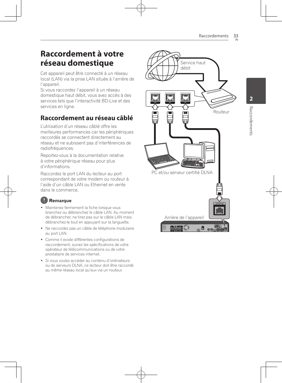 Raccordement à votre réseau domestique, Raccordement au réseau câblé | Pioneer BCS-222 User Manual | Page 109 / 468