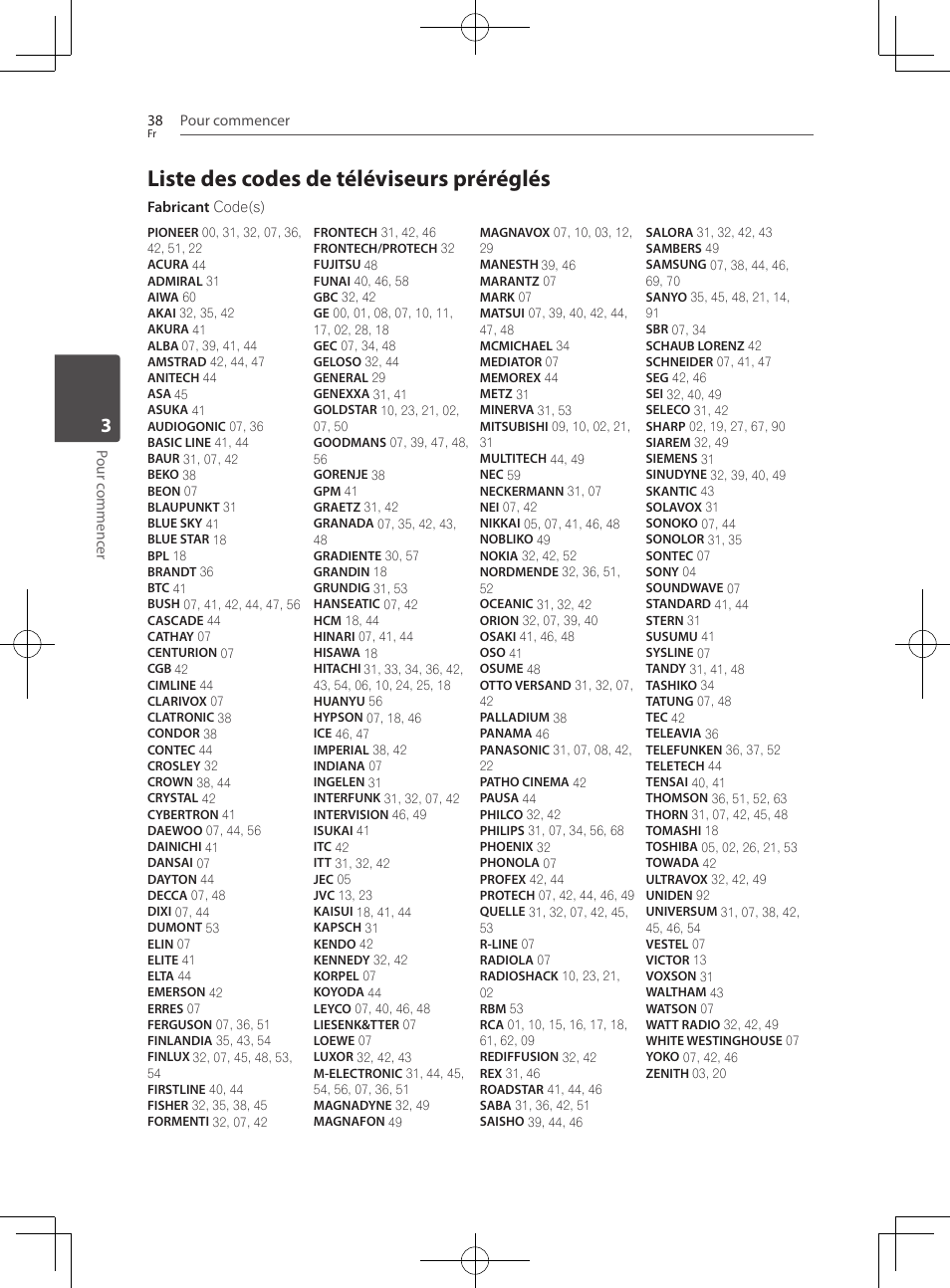 Liste des codes de téléviseurs préréglés | Pioneer BCS-222 User Manual | Page 114 / 468