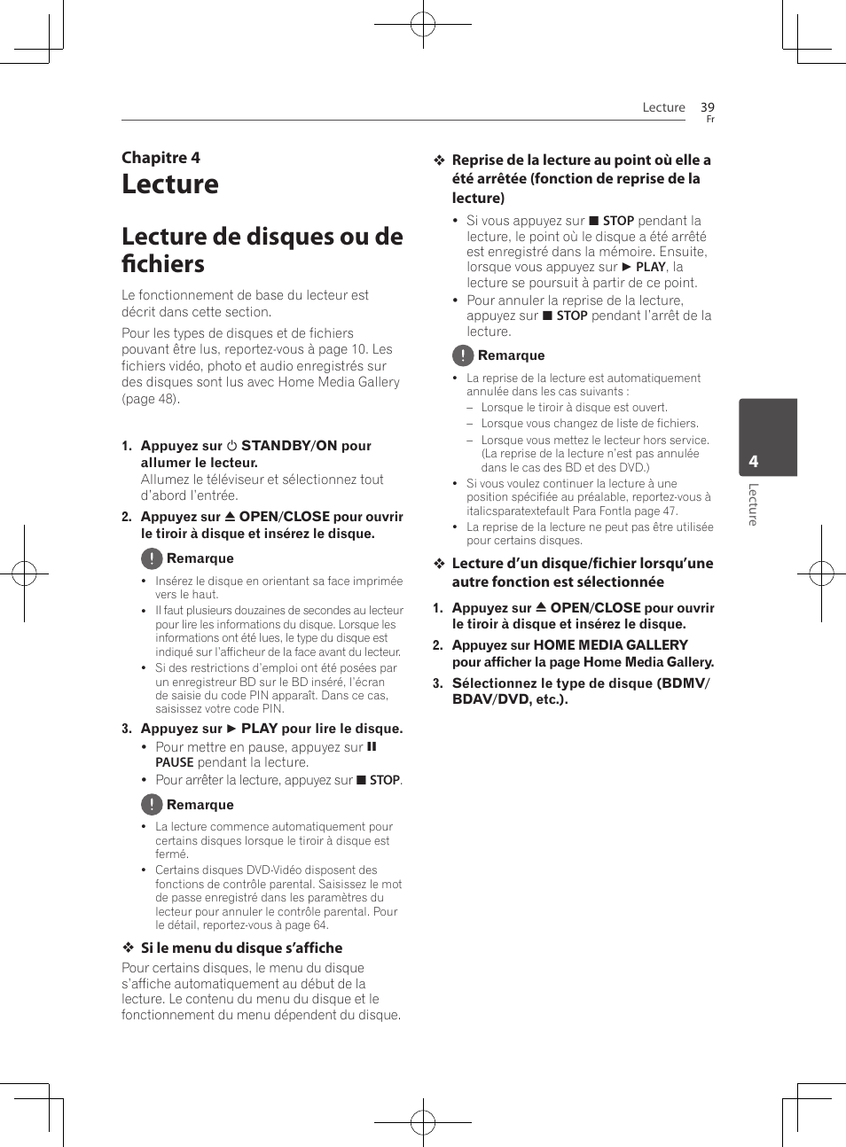 Lecture de disques ou de fichiers, Lecture, Chapitre 4 | Pioneer BCS-222 User Manual | Page 115 / 468