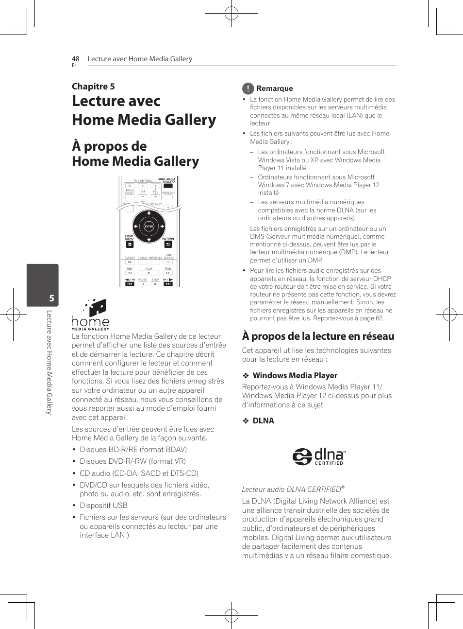 À propos de home media gallery, À propos de la lecture en réseau, Lecture avec home media gallery | Pioneer BCS-222 User Manual | Page 124 / 468