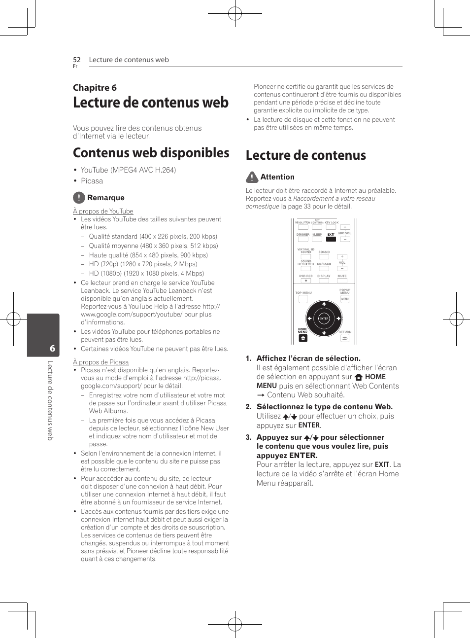 Contenus web disponibles, Lecture de contenus, Lecture de contenus web | Chapitre 6 | Pioneer BCS-222 User Manual | Page 128 / 468