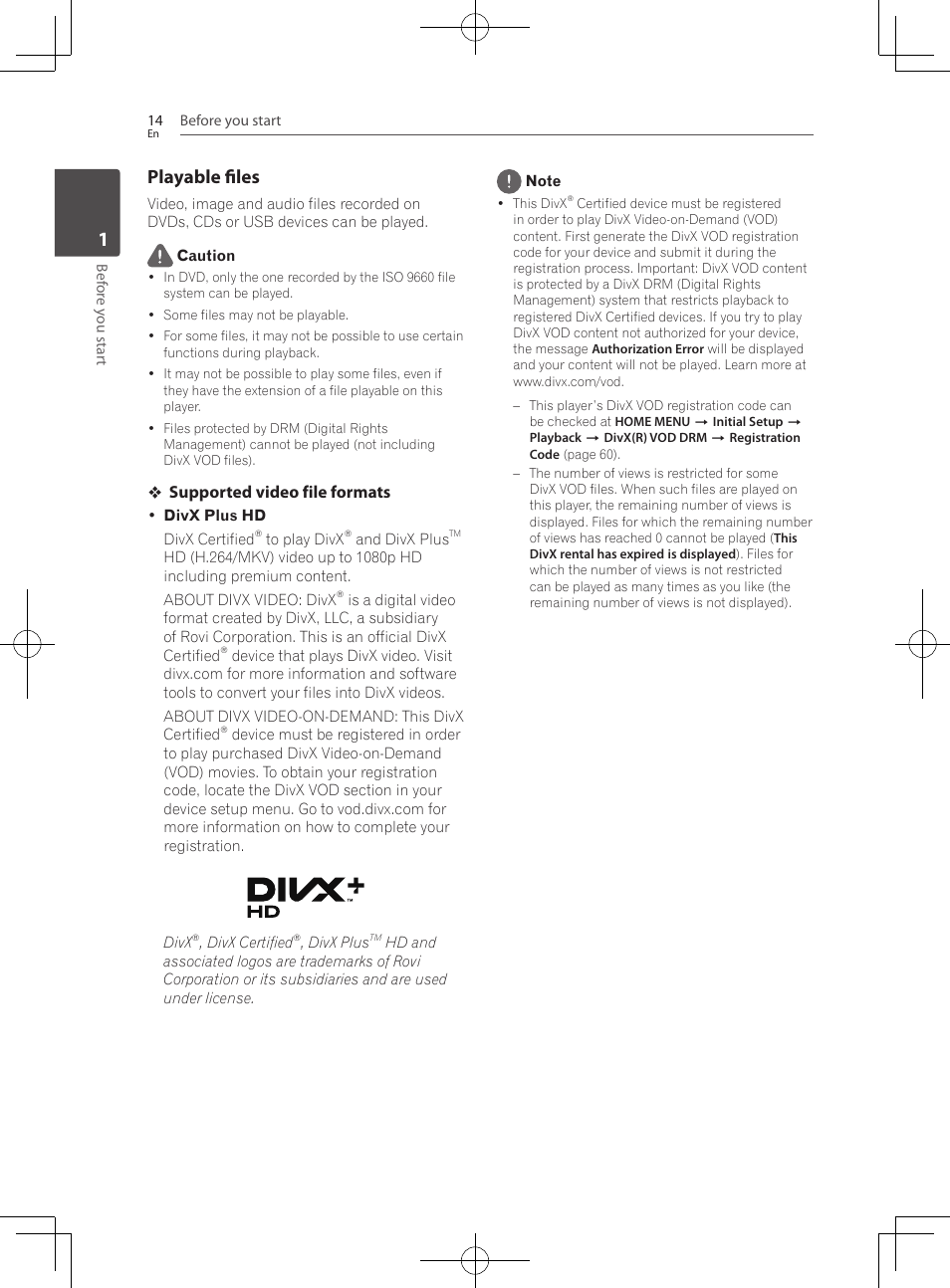 Playable files, Supported video file formats | Pioneer BCS-222 User Manual | Page 14 / 468