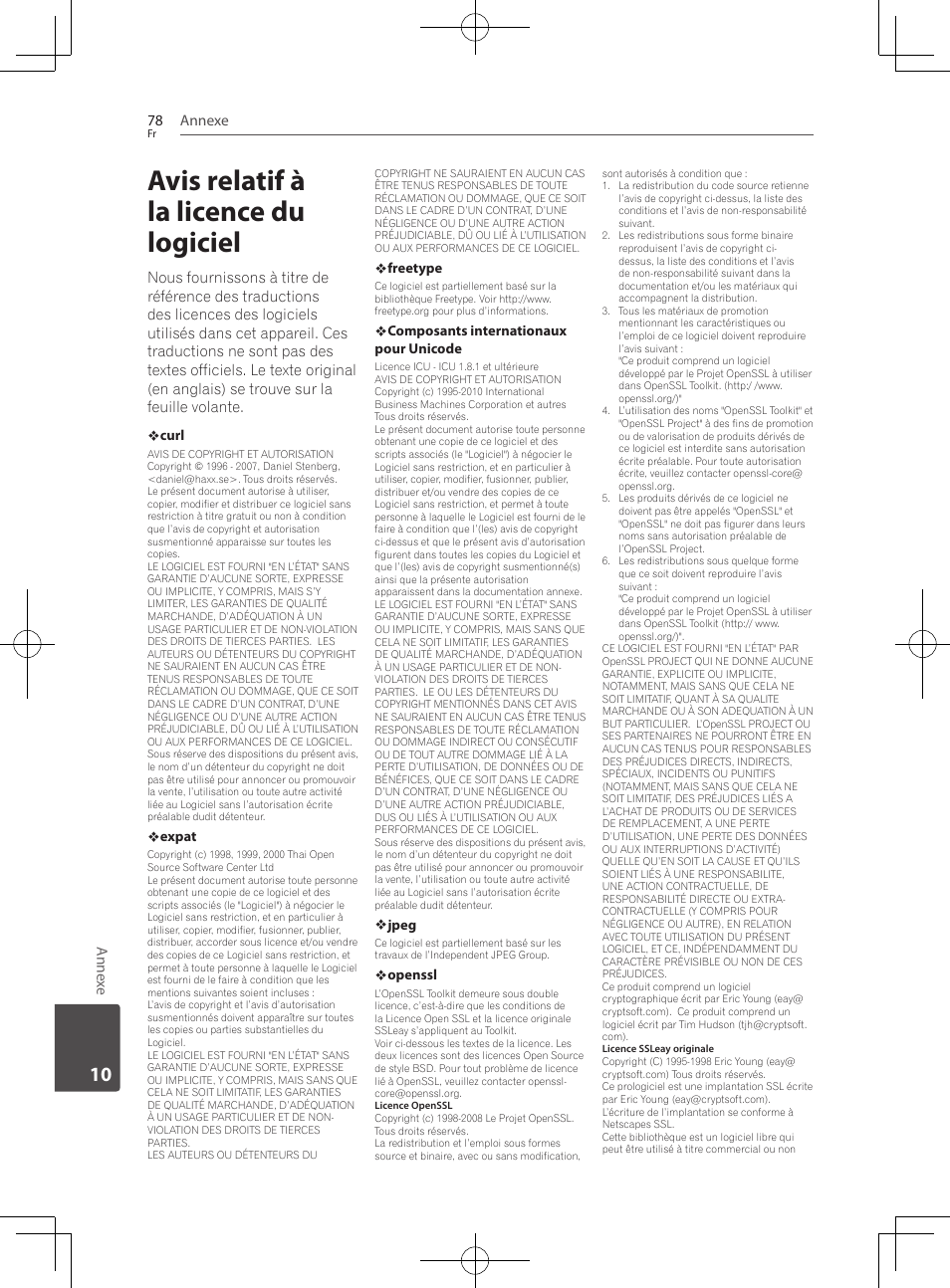 Avis relatif à la licence du logiciel, Annexe 78, An nex e | Pioneer BCS-222 User Manual | Page 154 / 468