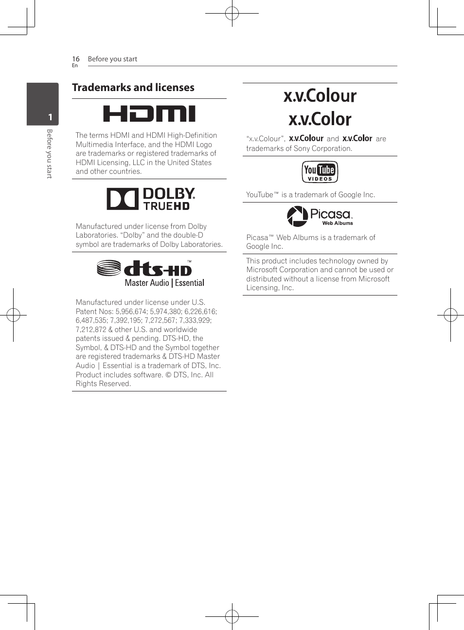 Trademarks and licenses | Pioneer BCS-222 User Manual | Page 16 / 468