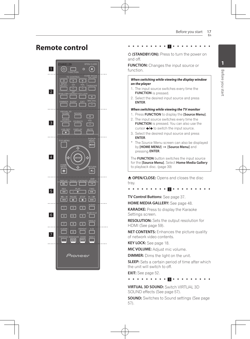 Remote control | Pioneer BCS-222 User Manual | Page 17 / 468