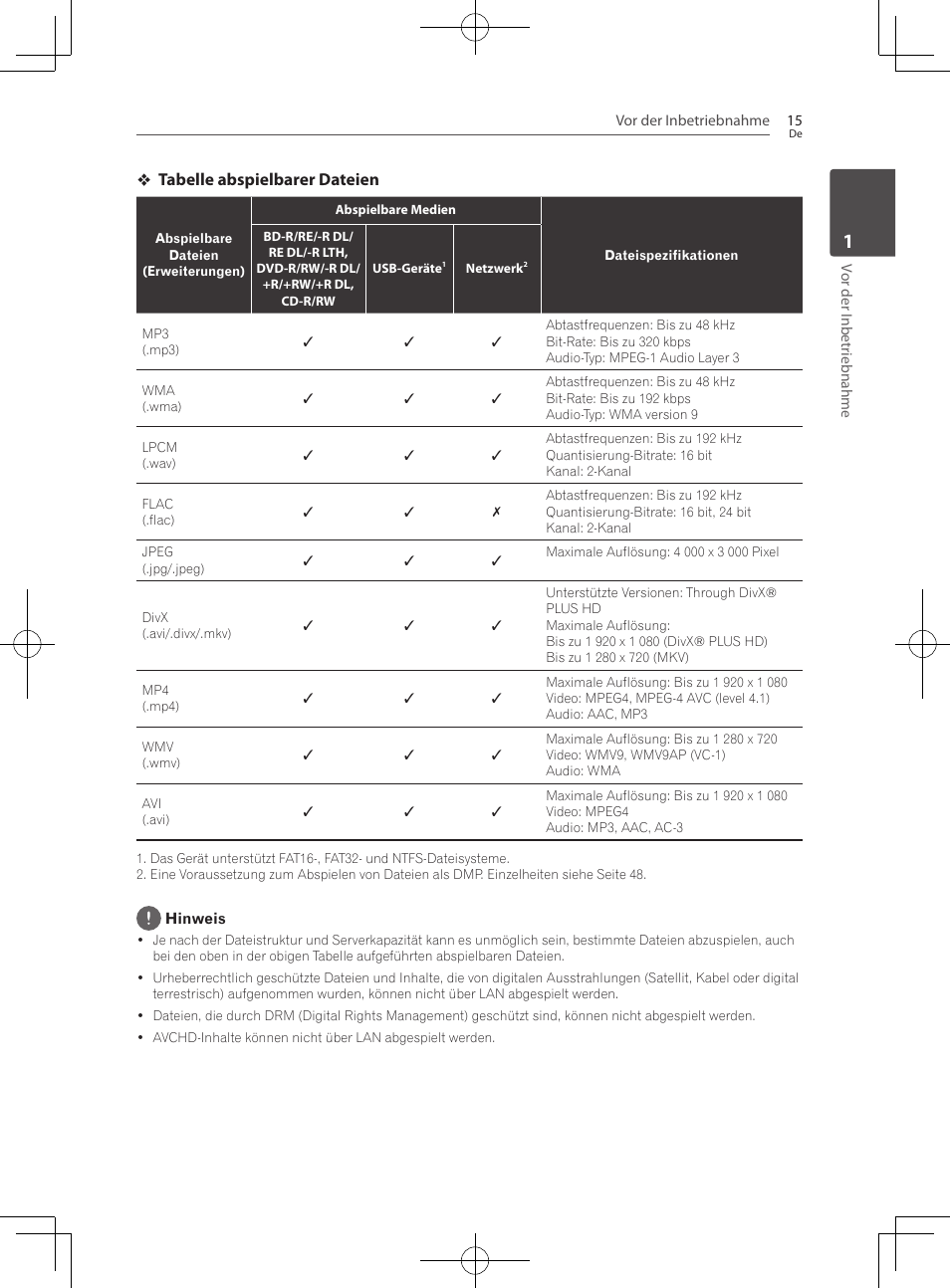 Tabelle abspielbarer dateien | Pioneer BCS-222 User Manual | Page 175 / 468