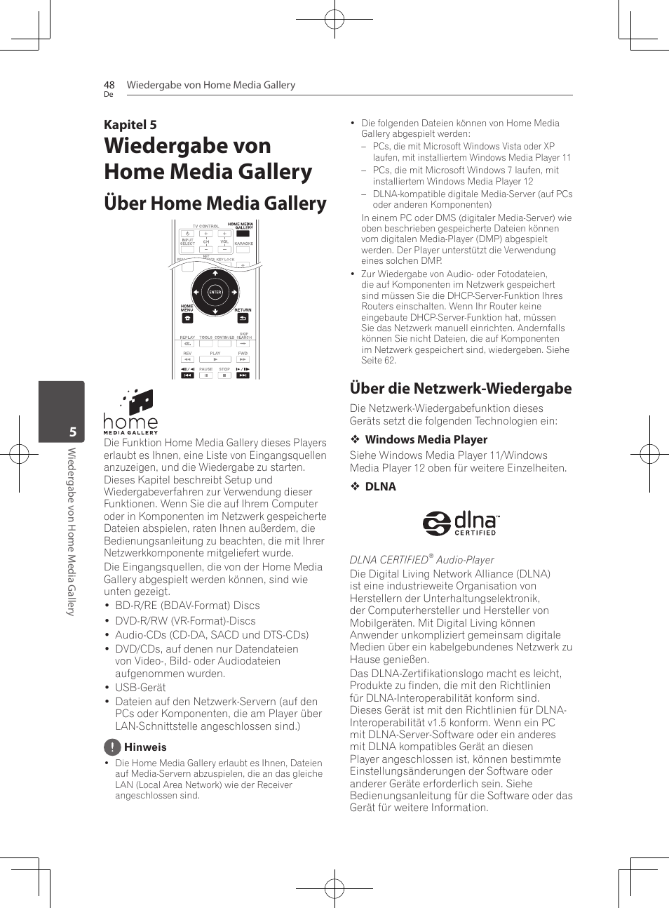 Über home media gallery, Über die netzwerk-wiedergabe, Wiedergabe von home media gallery | Kapitel 5 | Pioneer BCS-222 User Manual | Page 208 / 468