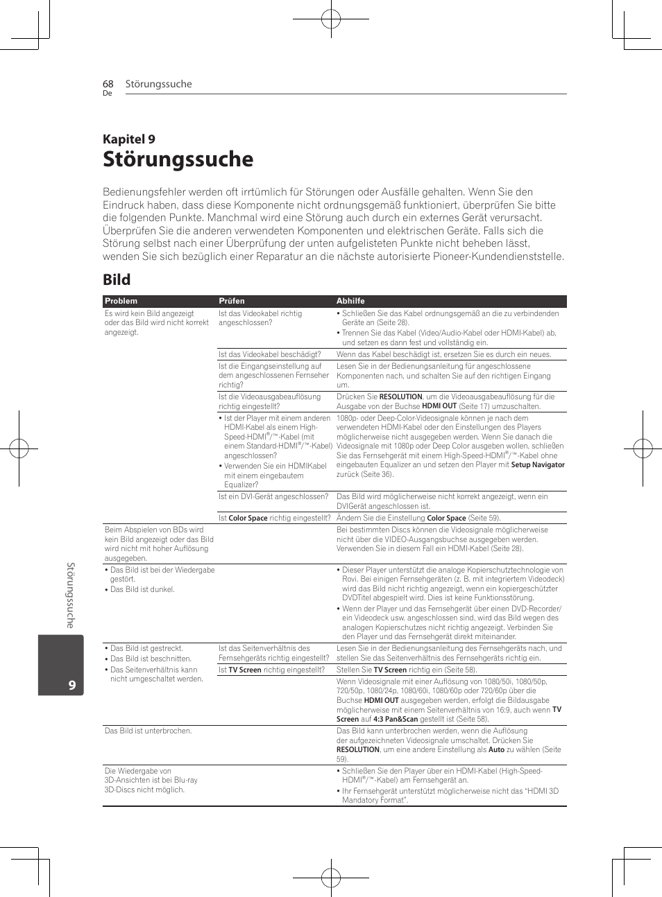 68 – bild, Bild, Kapitel 9 | Störungssuche 68, Störungssuche | Pioneer BCS-222 User Manual | Page 228 / 468