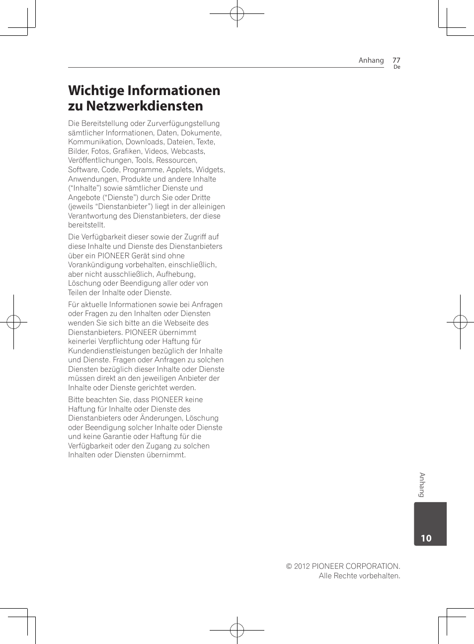 Wichtige informationen zu netzwerkdiensten | Pioneer BCS-222 User Manual | Page 237 / 468