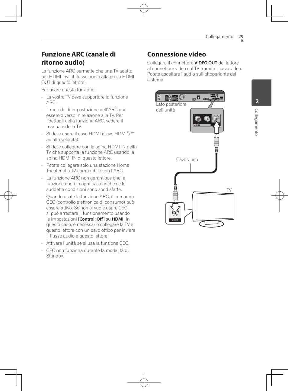 Funzione arc (canale di ritorno audio), Connessione video | Pioneer BCS-222 User Manual | Page 265 / 468