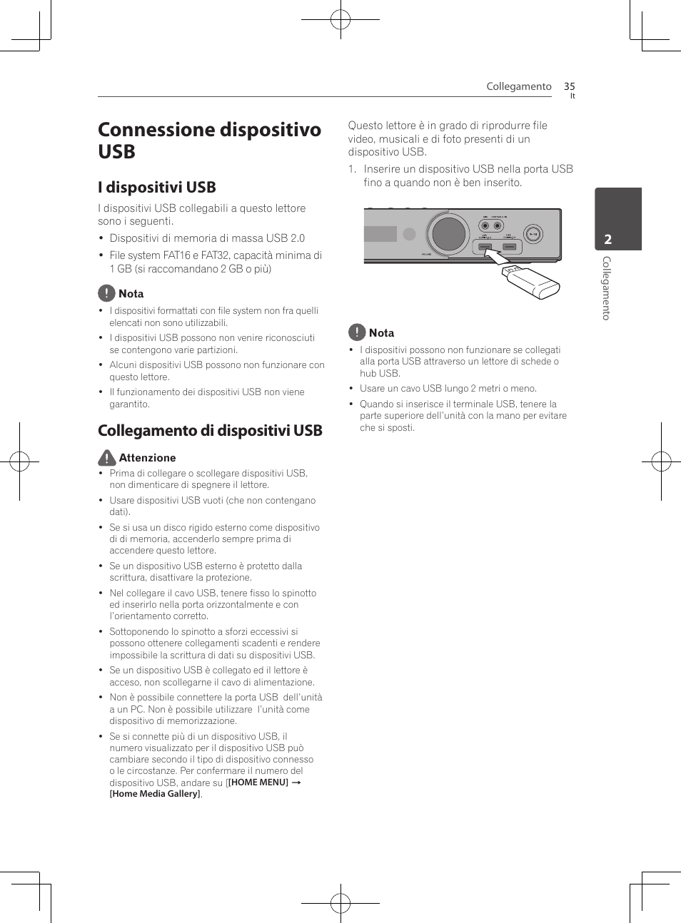 Connessione dispositivo usb, I dispositivi usb, Collegamento di dispositivi usb | Pioneer BCS-222 User Manual | Page 271 / 468