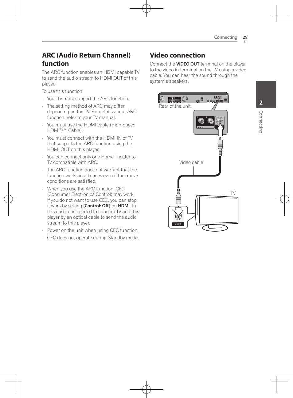 Arc (audio return channel) function, Video connection | Pioneer BCS-222 User Manual | Page 29 / 468